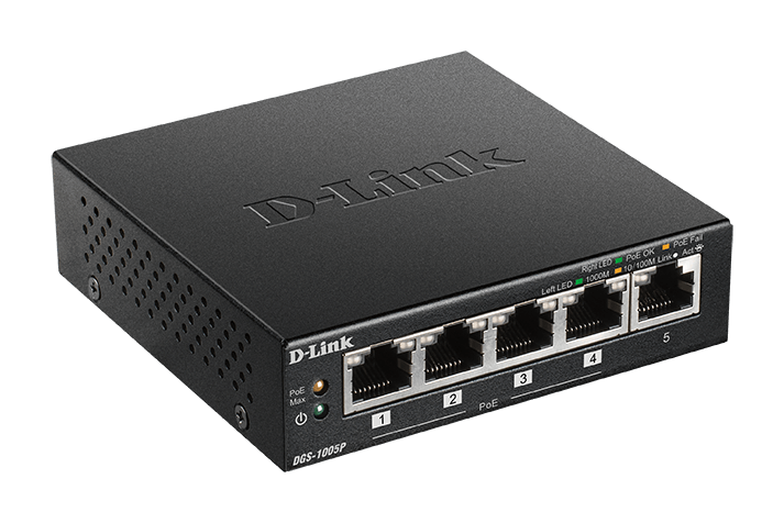 DGS_1005P DGS-1005P 5-Port Desktop Gigabit PoE+ Switch - D-Link