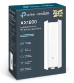 TP-Link Omada EAP610-Outdoor AX1800 WiFi 6 Access Point, showing key features like centralized management, weatherproofing, and high speed.